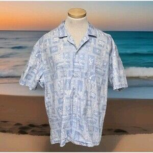 PACIFIC WAVE ALOHA SHIRT Vintage Button Up Mens Collard Shirt